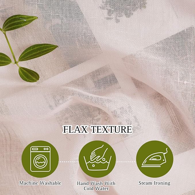 NICETOWN Linen Textured Semi Sheer Bedroom Curtains, Grommet Semi Sheer Window Drapes Privacy with Light Filtering for Sliding Glass Door/French Door, W70 x L96, Dusty Blush, 2 Panels