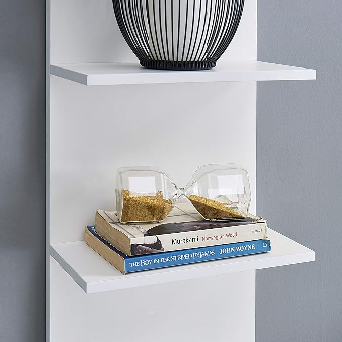 Danya B. Narrow Decorative Wall Mount Vertical Shelving Unit – Modern Column with 5 Shelves Home or Office for Books, Décor Display (White)