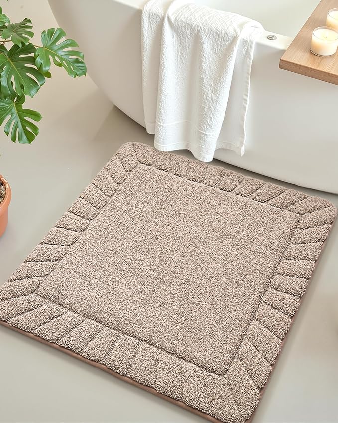 Color&Geometry Square Bath Mats for Bathroom Non Slip, 24"x24" Taupe Bathroom Rugs Absorbent, Washable Bath Rugs Shower Mat Outside Shower