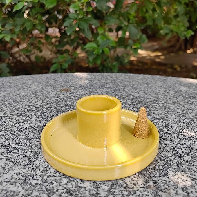 White Sage Incense Holder, Palo Santo Holder, Ceramic Sage Incense Holder and Sage Smudge Bowl for Cleansing, Smudging, and Meditation, Yellow