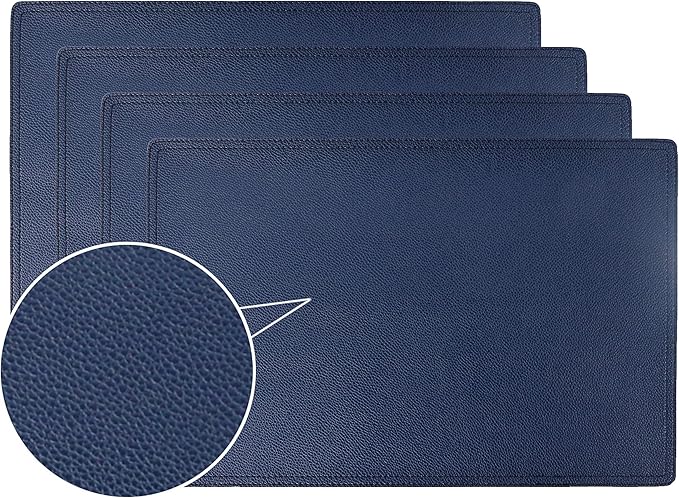 Faux Leather Placemats, PU Table Mats, Set of 4, Waterproof, Stain Resistant, Heat Resistant, Non-Slip Easy to Clean for Kitchen Dining Table,Conference Table C Blue Rectangle
