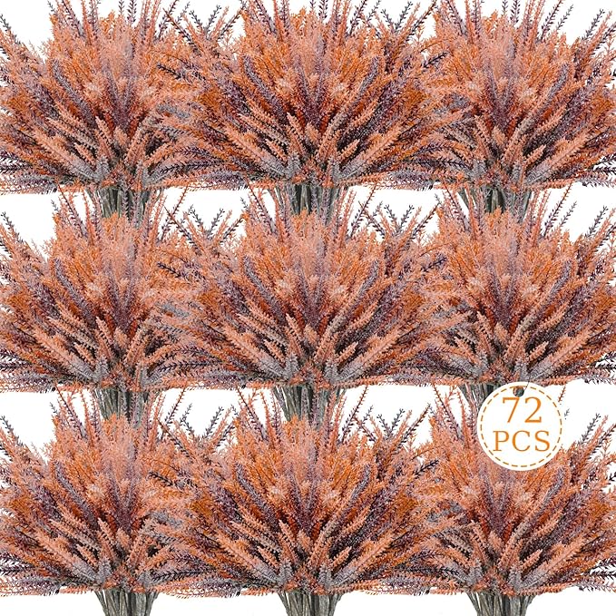 Agusbagli 72 Bundles Artificial Fall Flowers Outdoors, UV Resistant Fake Lavenders No Fade Faux Plants Arrangement for Thanksgiving Autumn Weddings Indoor Home Decorations