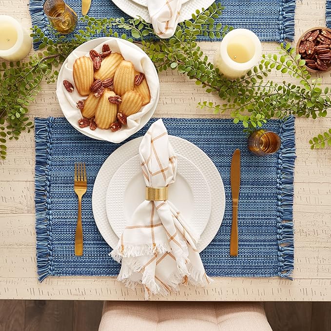 DII Variegated Tabletop Collection, Placemat Set, 13x19, Nautical Blue, 6 Piece