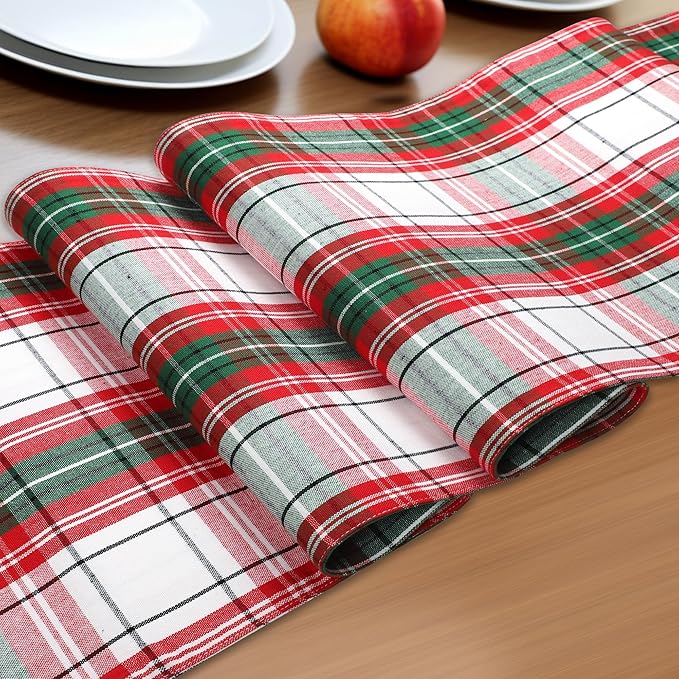 Urban Villa Christmas Table Runner Christ Check Table Runner 14”x72” 100% Cotton Over Sized Runner Heavier Quality Table Runner for Christmas Celebrations Dining Wedding Dinner Parties Everyday Use