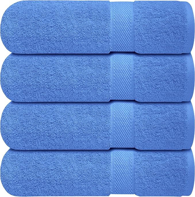 Infinitee Xclusives Luxury 100% Ring-Spun Cotton Bath Towels Set of 4 (27x54 inches) – Soft, Absorbent & Quick-Drying Towels for Bathroom, Gym, Spa & Hotel Use (Eloquent Blue)