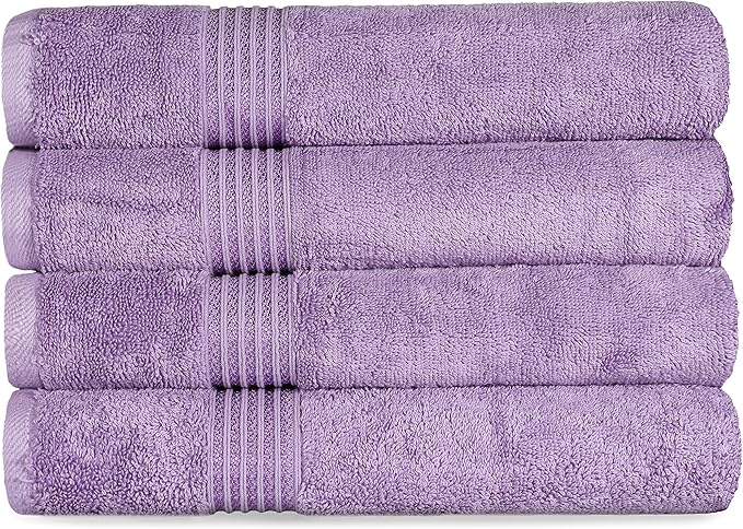 Superior Egyptian Cotton 4-Piece Bath Towel Set for Shower, Bath, Spa, Resort, Hotel, Soft Body Towels, Airbnb Essentials, Apartment, Dorm, Quick Dry, Absorbent, Bathroom Basics, Royal Purple