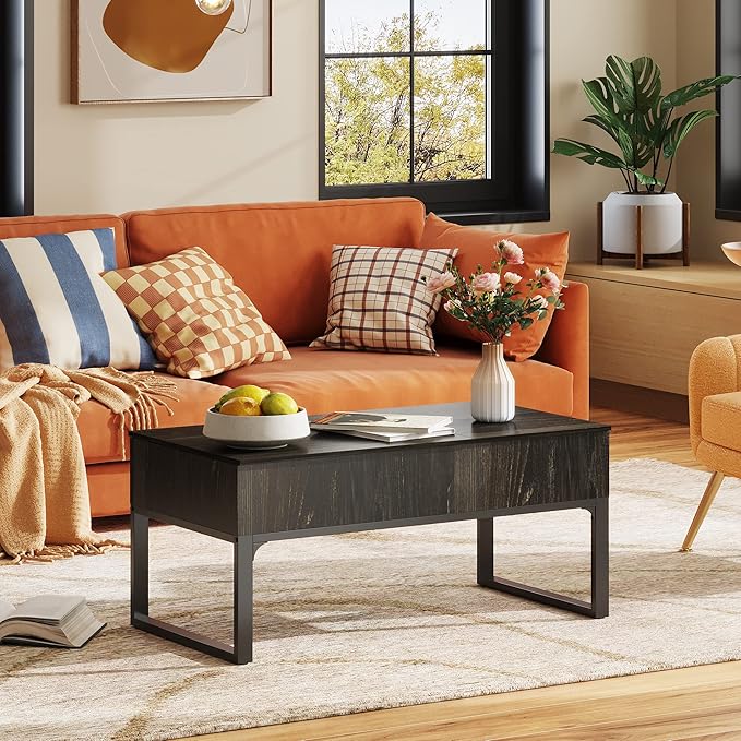 WLIVE Lift Top Coffee Table with Storage, 40.9" Coffee Table with Lifting Top & Sliding Cover, Wood Modern Center Table with 2 Hidden Compartment for Living Room, Charcoal Black