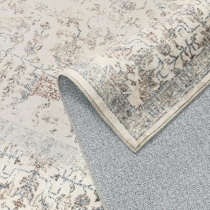Taupe Runner Rug 2x8 Hallway Machine Washable Kitchen Vintage Distressed Non Slip Long Carpet Indoor Retro Floral Bedroom Accent Throw Rug for Bathroom Office Laundry Dining Living Room