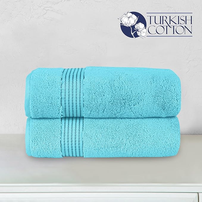 Elegant Comfort Premium Turkish Cotton 2 Pack Bath Towel Set - 27 x 54 inch, Luxurious Hotel Spa Quality 100% Turkish Cotton 2PC Bath Towel Set - Highly Absorbent - Soft Bathroom Towels, Aqua