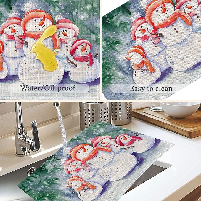 Christmas Placemats Set of 6,Washable Heat Resistant 12×18 Inch Linen Table Mats Snowmen Place Mats for Party Outdoor Dining Décor