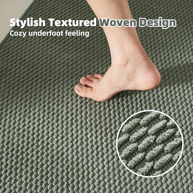 Bathroom Rugs Non Slip Washable, Super Absorbent Thin Bath Mat Quick Dry Low Pile Bathroom Rug, Sage Green 24"x47"