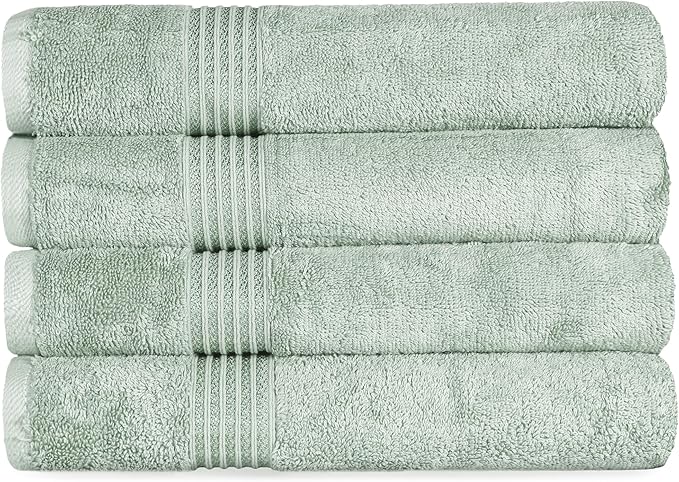 Superior Egyptian Cotton 4-Piece Bath Towel Set for Shower, Bath, Spa, Resort, Hotel, Soft Body Towels, Airbnb Essentials, Apartment, Dorm, Quick Dry, Absorbent, Bathroom Basics, Sage