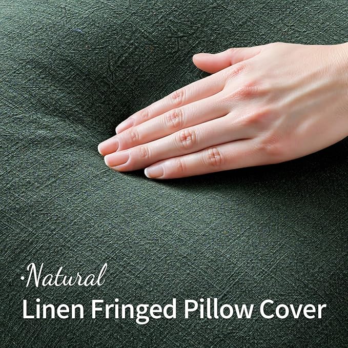 MIULEE Decorative Throw Pillow Covers Neutral Linen Fringe Throw Pillows Euro Shams Set of 2 Army Green Boho Farmhouse Cushion Covers for Couch Sofa Bed Living Room Spring Home Decor 24x24 Inch