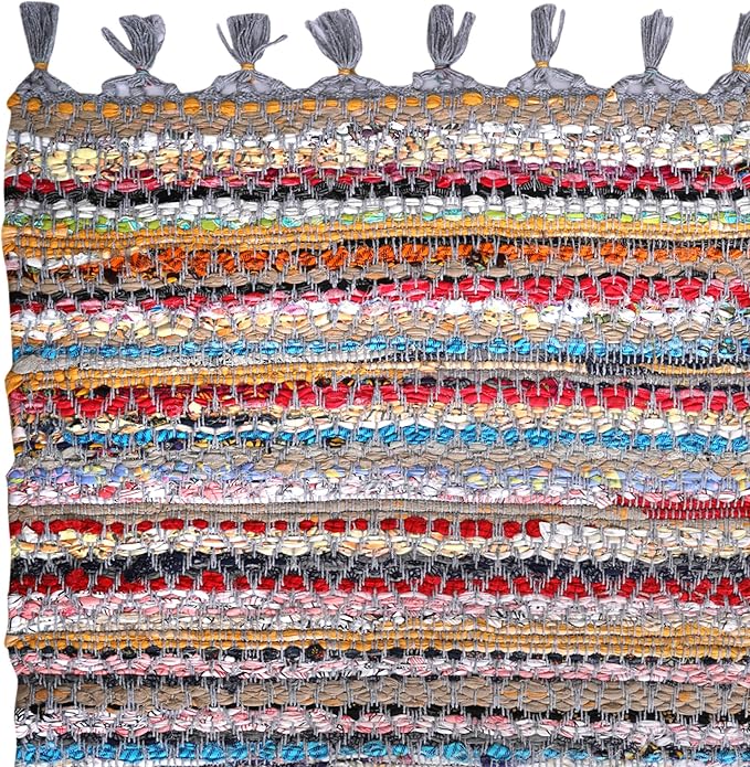 Rug Area Rugs Cotton 2x3 Ft Multicolour Chindi for Livingroom Bedroom Washable RagRug Reversible Farmhouse Kitchen RunnerRug Carpet Area Runner Mat for Hallway, Entryway