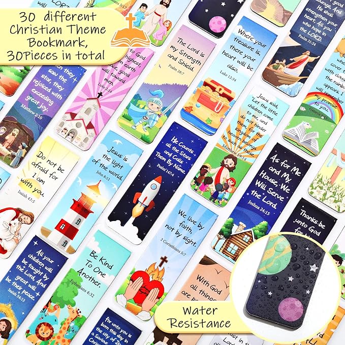 30 Pieces Christian Bookmarks Magnetic Bible Verse Bookmarks Religious Scripture Inspirational Church Supplies Motivational Prayer Page Clips for Kids Women Teachers Students School Gifts (Cartoon)