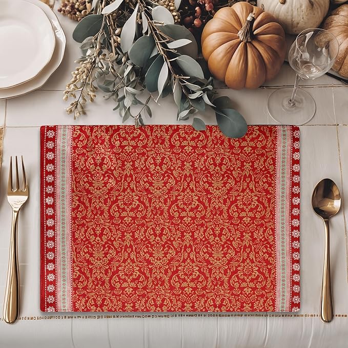 Maison d' Hermine Placemats Set of 4 100% Cotton Washable Cloth Place Mats, Reusable Table Mats for Kitchen Dining Decoration, Party, Wedding, Restaurant (Sofia, 13" x 19")