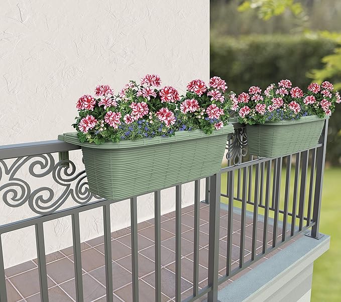 Apollo Exports International AP-30310 24" Adjustable Railing Planter, Ratan Look, Green