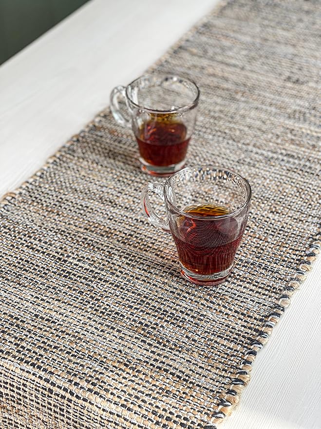 Chardin home Natural Jute Table Runner 13x108 Inch – Vintage Boho Rustic Table Decor – Handwoven Jute Table Runner in Natural and Grey – Farmhouse Dining or Console Table Accent
