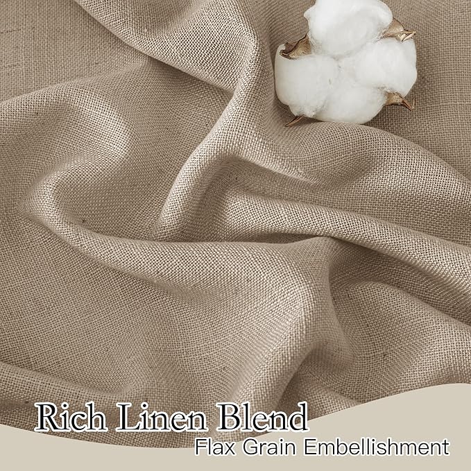 RYB HOME Linen Curtains Over Sink 36 inches Length, 2 Panels Light Filtering Privacy Semi Sheer Curtains for Bathroom Kitchen Car Small Window, Length 36 by Width 52 inch, Khaki