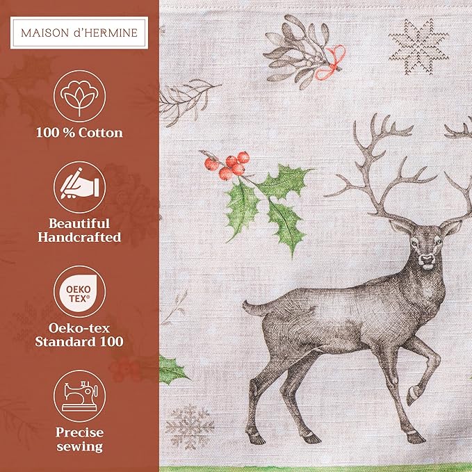 Maison d' Hermine Placemats Set of 4 100% Cotton Washable Cloth Place Mats, Reusable Table Mats for Kitchen Dining Decoration, Party, Wedding, Restaurant (Christmas Dew, 13" x 19")