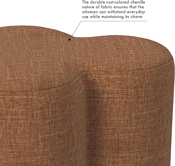HomePop Upholstered Clover Shaped Ottoman Home Décor|Foot Rest Ottoman - Rust Orange Chenille