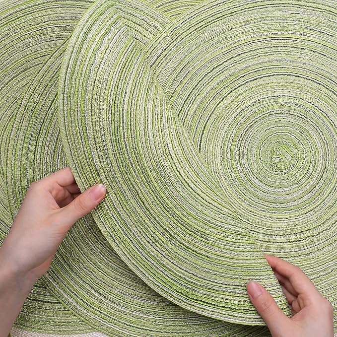 Noctiflorous 15 Inch Round Placemats Set of 6 Durable Braided Woven Heat Resistant Table Mats for Indoor Outdoor Non Slip Dining Table Place Mats(Green, 6)