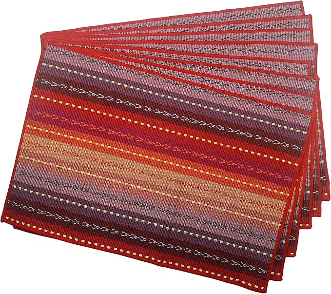 WAZAIGUR Hand Woven with 100% Cotton Placemats Colorful Placemats Braided Ribbed Durable Heat-Insulation Table Mats Set of 8,Rainbow