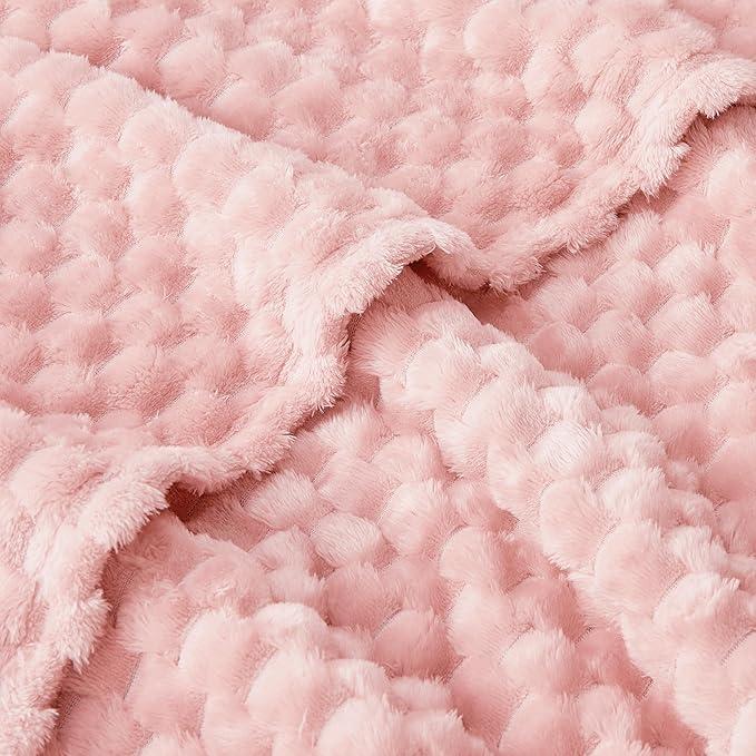 EXQ Home Fleece Throw Blanket for Couch or Bed - 3D Imitation Turtle Shell Jacquard Decorative Blankets - Cozy Soft Lightweight Fuzzy Flannel Blanket Suitable for All Seasons(50"×60",Pink)