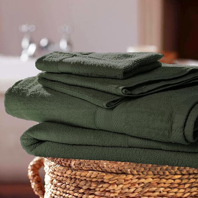 BOUTIQUO 8 Piece Towel Set 100% Ring Spun Cotton, 2 Bath Towels 27X54, 2 Hand Towels 16X28 and 4 Washcloths 13X13 - Ultra Soft Highly Absorbent Machine Washable Hotel Spa Quality - Olive Green