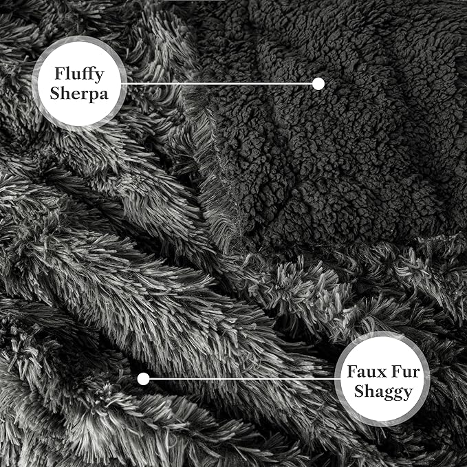 Pavilia Black Fluffy Bed Blanket, King Size, Fuzzy Plush Warm Large Blanket for Couch Sofa, Super Soft Thick Faux Fur Sherpa, Tie-Dye, 90x108