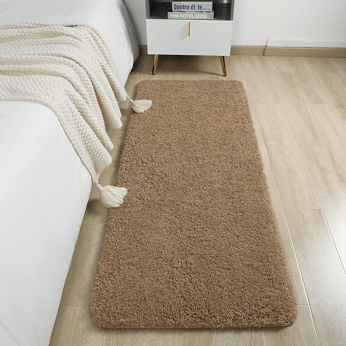 AROGAN Luxury Long Bathroom Runner Rug, 24x72 Inch Thick Soft and Absorbent Non Slip Bath Mat, Rubber Backing Quick Dry Rugs Carpets, Machine Washable Plush Mats for Shower Floor, Brown