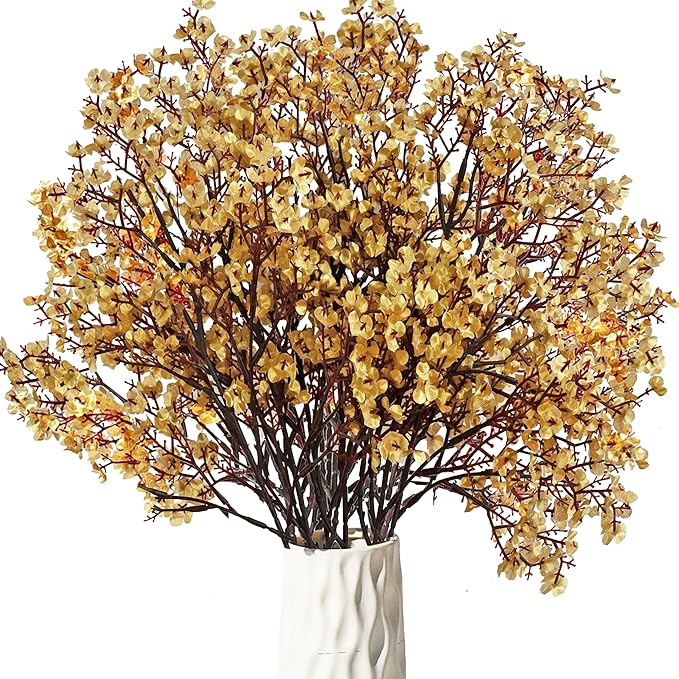 Mandy's Gold Artificial Baby’s Breath Flowers 15 Bundles Silk Gypsophila with Bendable Stems for Fall Centerpiece Wedding Decor and Table Arrangements