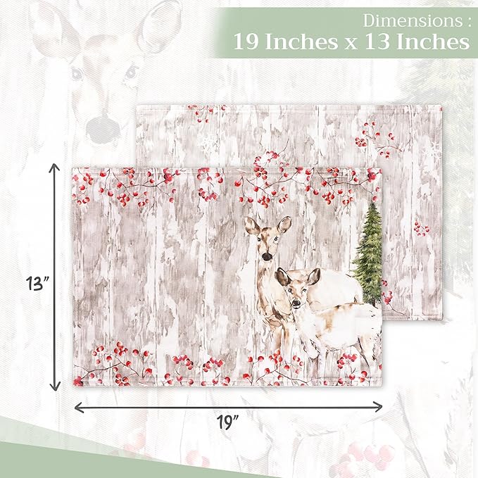 Maison d' Hermine Placemats Set of 4 100% Cotton Washable Cloth Place Mats, Reusable Table Mats for Kitchen Dining Decoration, Party, Wedding, Restaurant (Mountain Life, 13" x 19")