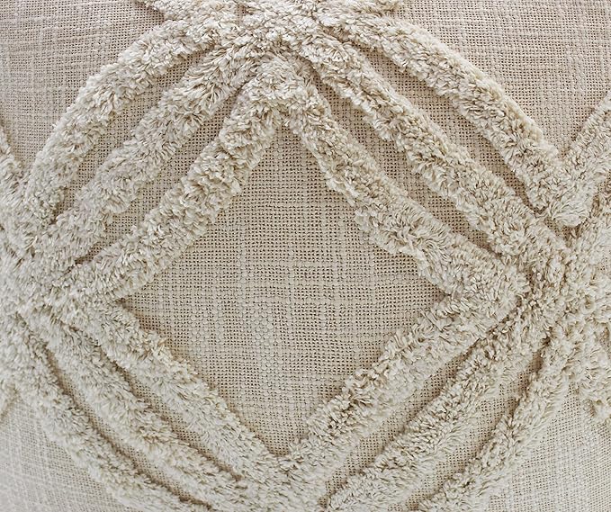 COTTON CRAFT Hand Tufted Pouf - Bedroom Dorm Home Accent - Foot Stool - Ottoman - Bean Bag - Versatile Modern Comfortable Prefilled Woven Cotton Square Pouf Footrest - 16x16x16 inches - Ivory