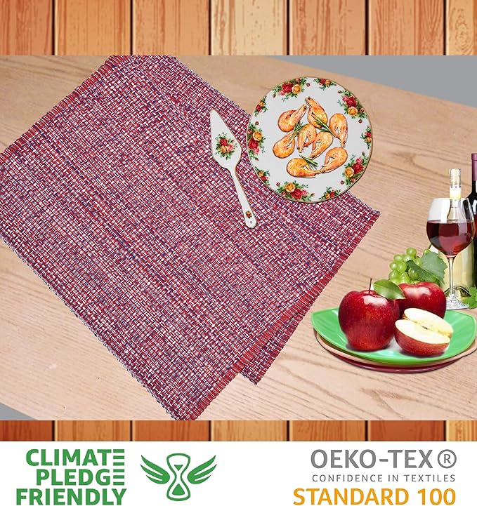 Urban VillaPlacemats for Dining Table 100% Cotton Placemats 14''x20'' Oversized Tablemats Set of 6 Placemats Red/Blue/White Two Tone Tablemats for Family Dinners Wedding Parties Everyday UsePlacemats