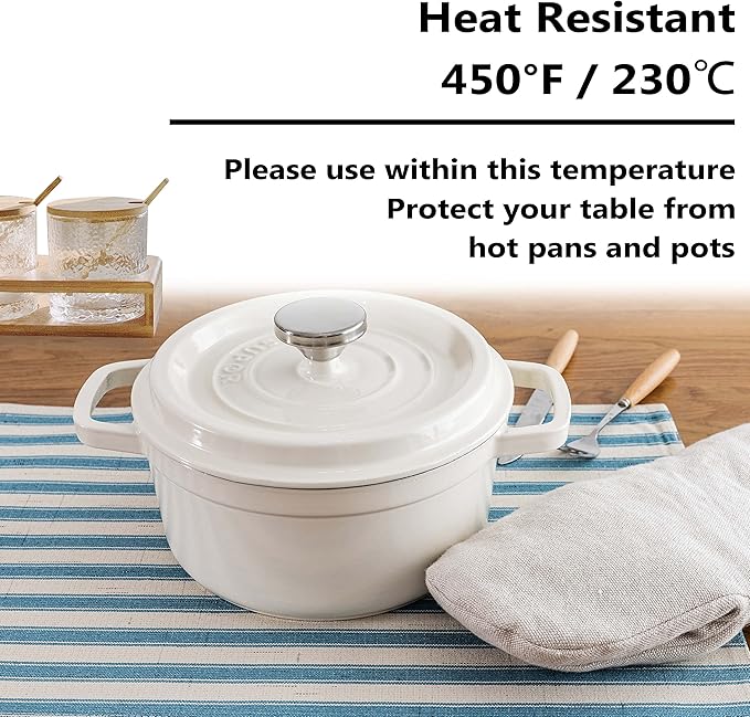 Home Brilliant Table Mats Set of 6 Heat Resistant Dining Placemats for Kitchen Table Farmhosue Rustic, 13 x 19 inches, Stripes, Teal(Aqua Sea Blue)