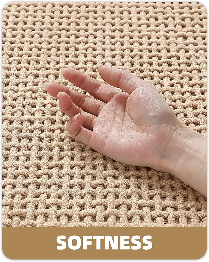 Color&Geometry Chenille Pile Small Bathroom Rugs Upgraded Denser, 16"x24" Non Slip Absorbent Beige Bath Mats for Bathroom Thin Fit Under Door, Washable Quick Dry