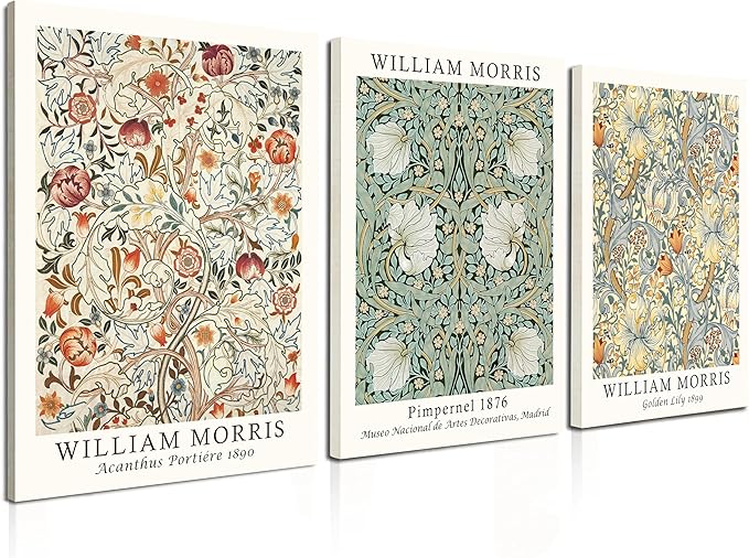 Induslyfe Framed Flower Wall Art Canvas Decor Set of 3, William Morris Wall Art Framed Prints Posters Mid Century Modern Art, Aesthetic Floral Botanical wall art for bedroom living room bathroom 12x16
