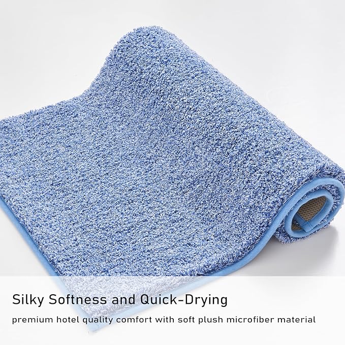 Douceur Blue Bathroom Rugs Non Slip, Super Soft Microfiber Bath Mats for Bathroom Washable, Fluffy Absorbent Bath Rugs, Quick Dry Shower Mat, 36" x 24"