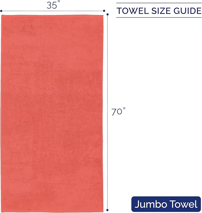 Elegant Comfort Premium Turkish Cotton 1 Piece Jumbo Bath Towel - 35 x 70 inch, Luxurious Hotel Spa Quality 100% Turkish Cotton Large Bath Towel - Highly Absorbent - Soft Bathroom Towel, Coral