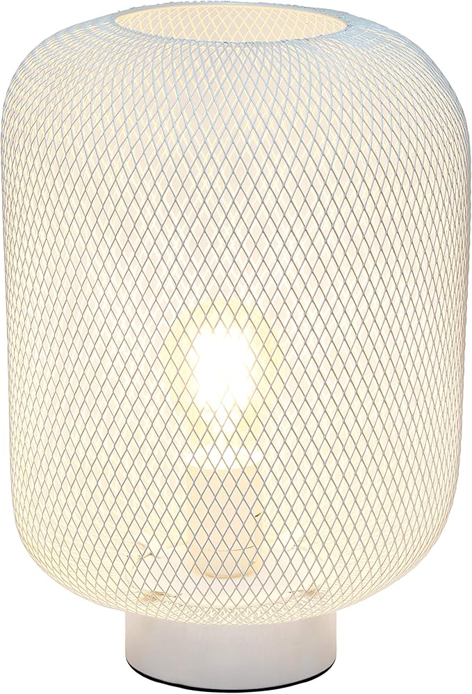 Simple Designs LT1072-WHT Metal Mesh Industrial Table Lamp, White