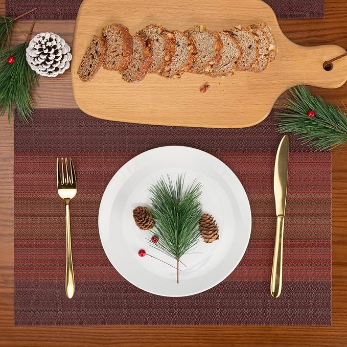 Winknowl Placemats, Set of 8 Heat Resistant Stain Resistant Woven Vinyl Insulation Placemats, Durable Washable Elegant Table Mats for Dining (Red)