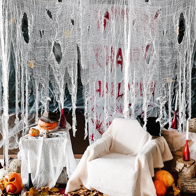 ZYP 410 x 80 Halloween Creepy Cloth White Spooky Fabric Gauze Spooky Giant Cheese Cloth for Halloween Party Supplies Decorations