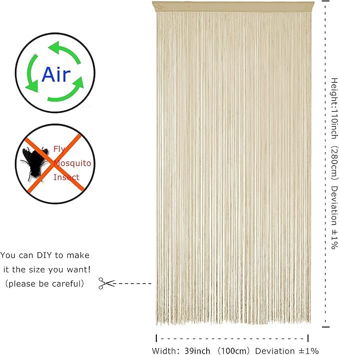 Doorways String Curtain Door Curtains,Bedroom Decor Kitchen Closet Living Room Laundry Fringe Hallway Tassel Screen Divider Boho Hippie Hanging for Wedding Party (39x110 inch/100×280cm,MidChampagne)