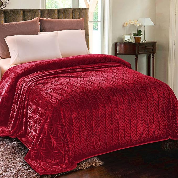 Whale Flotilla Flannel Fleece Twin Size Blanket for Bed, Soft Fluffy Velvet Bedspread Coverlet with Decorative Vintage Pattern for All Season, Warm and Lightweight, 60x80 Inch, Red