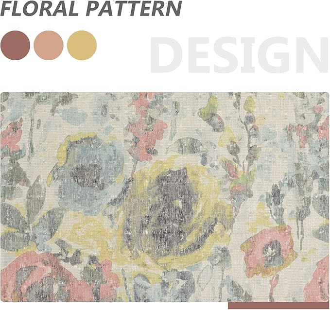 Cotton Curtains 95 Inch for Bedroom Burlap Effect Linen Curtain Draperies for Living Room Vintage Printed Pattern Drapes with Grommet Top Window Drapes,2 Panel, 52 x 95 Inch, Yellow and Natural