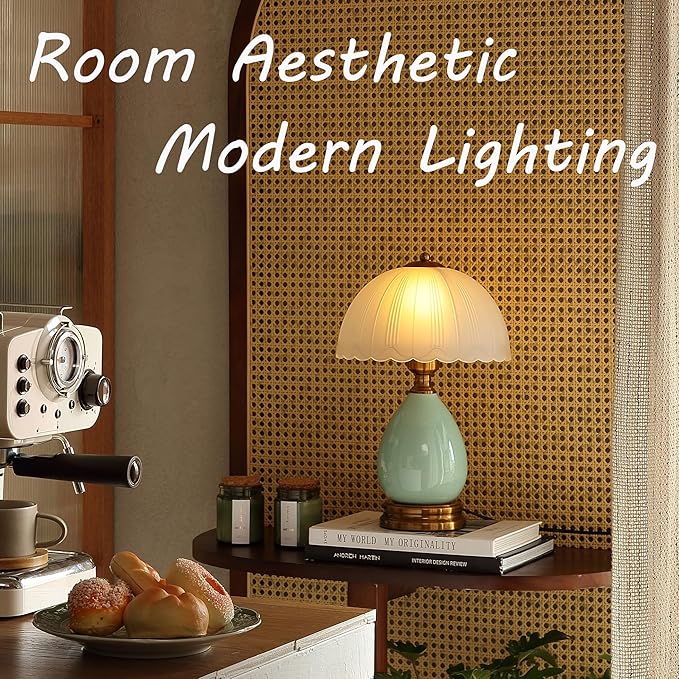 Vintage Lamp for Living Room,16" Modern Ceramic Table Lamps for Bedroom,Retro Bedside Nightstand Traditional Lamps, Classic Chinoiserie Green Lamp for Home Decor (LD001)