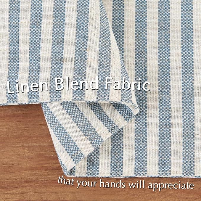 JINCHAN Linen Striped Placemats Set of 4 Farmhouse Cloth Place Mats Durable Table Mats Soft Washable Placemats for Kitchen Dining Table Double Layer Heat Resistant Tablemats 13x19 Inch Blue