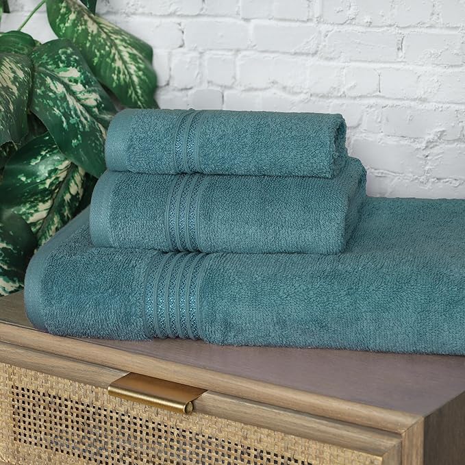 Superior Egyptian Cotton 3-Piece Towel Set, Basic Towels For Bathroom, Home Decor, Guest Bath, Shower, Apartment, Included 1 Face, 1 Hand, 1 Bath Towel, Washcloth, Quick Dry, Sapphire