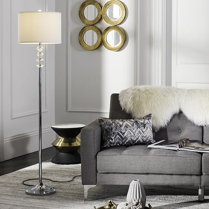 SAFAVIEH Lighting Collection Vendome Clear Crystal/ Chrome 60-inch Living Room Bedroom Home Office Standing Floor Lamp (LED Bulb Included)